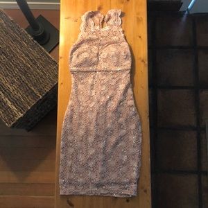 BLUSH COLORED, SEQUINED HOMECOMING DRESS